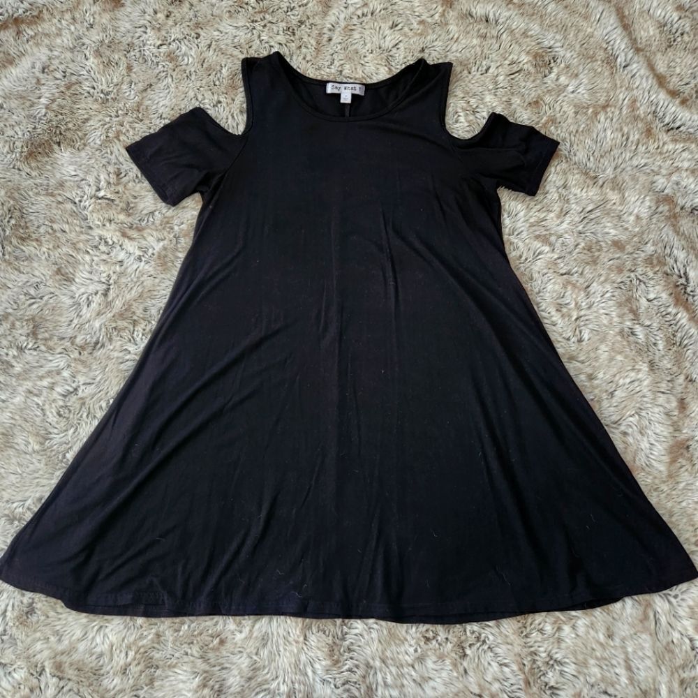 Say What? Cold Shoulder Cut-Out Short Sleeve Black Knee-length Dress Size Medium
